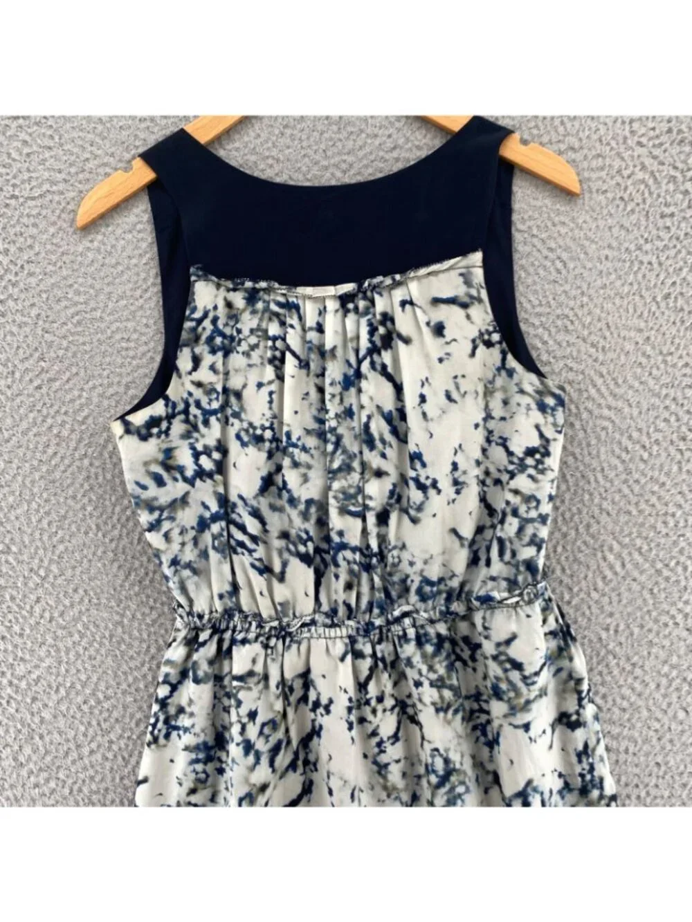 Greylin Anthropologie Dress Womens Small Navy Blouson Silk Mini Surplice Pleated